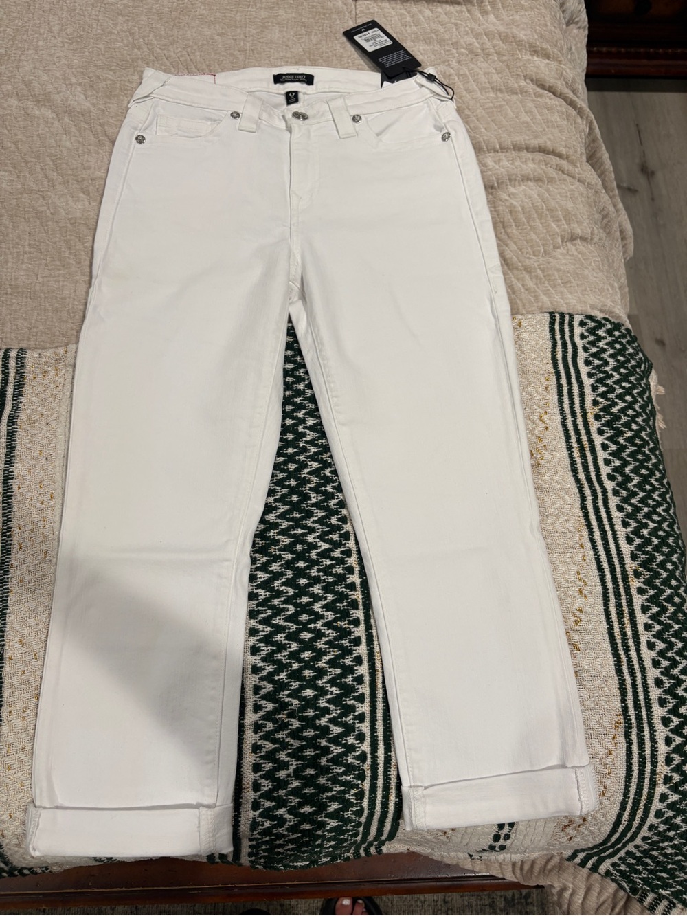 True Religion Women's White Straight Leg Jeans